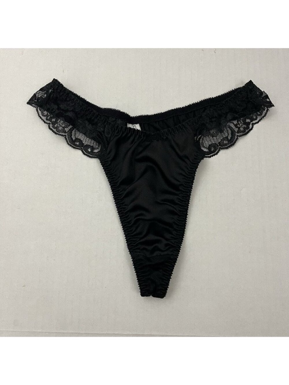 Christian Dior Black High Cut Lace Nylon Satin Thong Panties Panty Women's M
